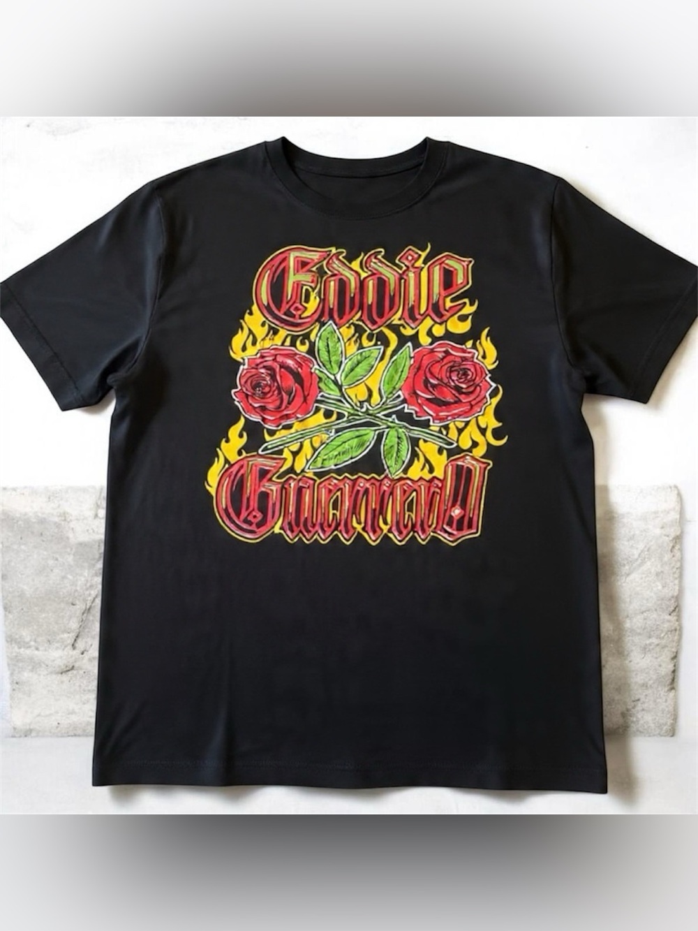 Eddie Guerrero Black Graphic Tee with Red Rose Print